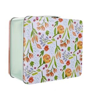 Lulie Wallace Rosie The Lunchbox Floral Metal Lunchbox with Handle Orange Blue